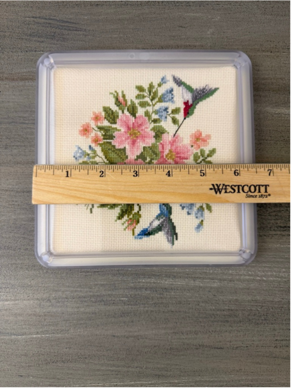 Completed Flowers & Hummingbirds Trivet Counted Cross Stitch Kit MCG Textiles - Picture 3 of 6